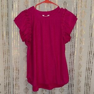 Crown & Ivy Vibrant Pink Ruffle Sleeve Blouse